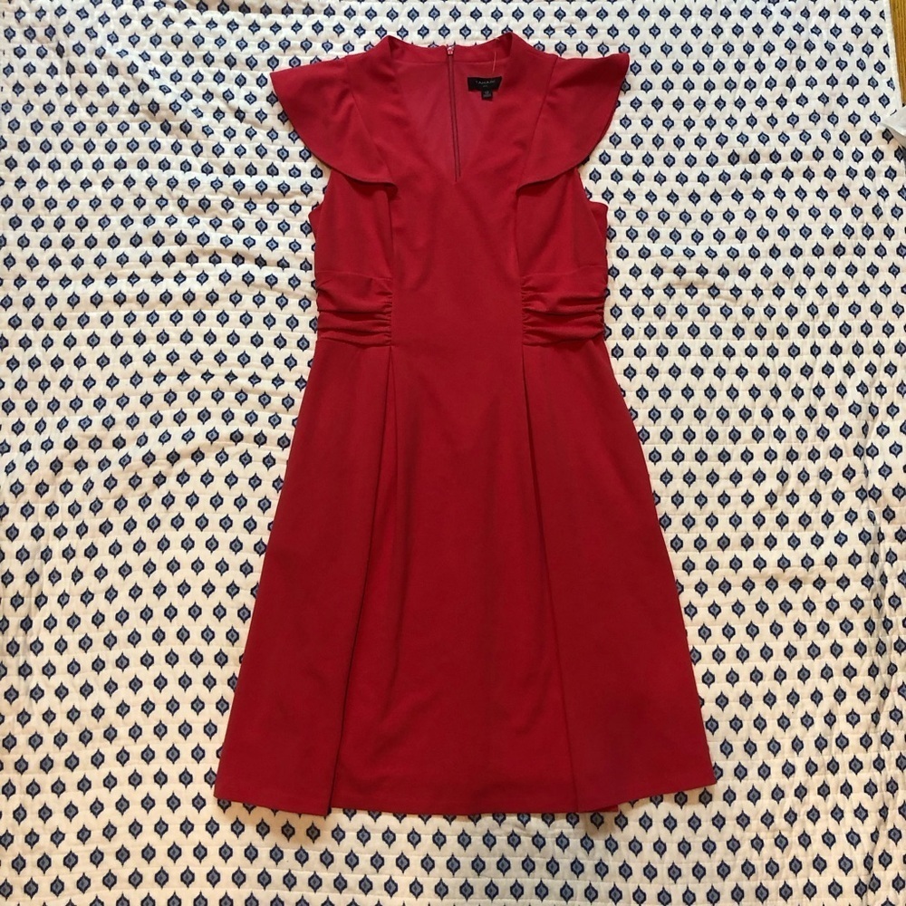 Tahari ASL Red Fit and Flare Mini Dress with V-Neck
